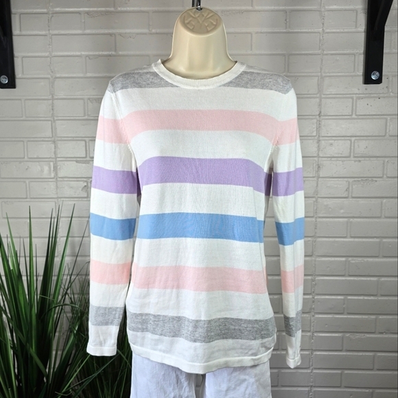 CL🚨 Tommy Hilfiger Pastel Multicolor Striped Sweater Size Small - Picture 2 of 7